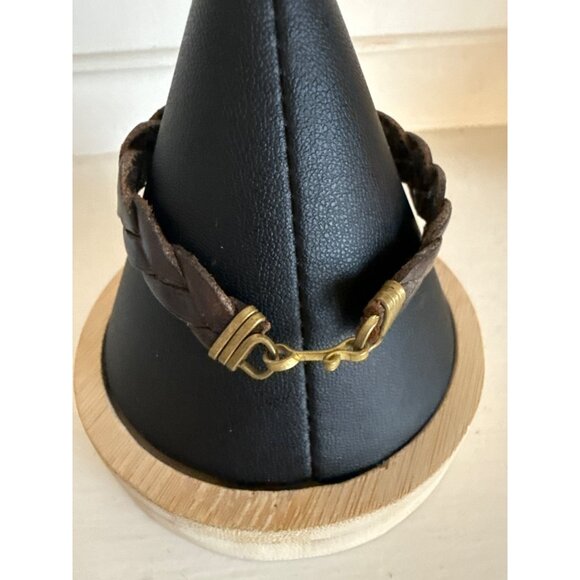 Braided Leather Bracelet With Brass Hook Clasp 6 1/4" Length - Picture 3 of 3